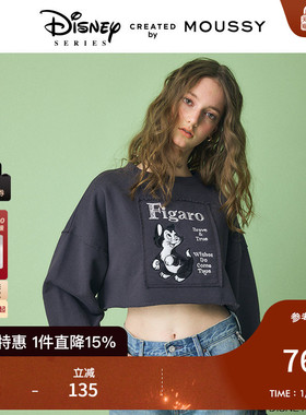 MOUSSY 秋季新品迪士尼联名Figaro刺绣短款卫衣010ISY90-0651