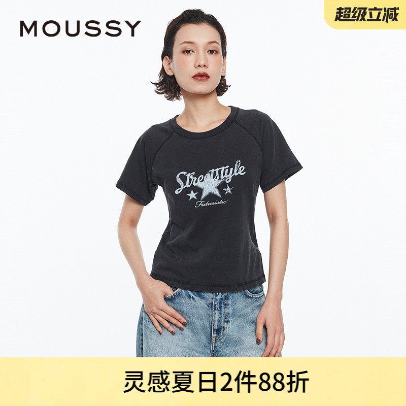 MOUSSY美式复古印花T恤