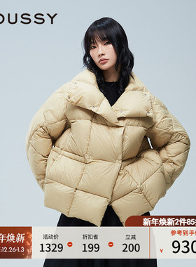 MOUSSY 冬季新品大翻领90%鸭绒菱格纹羽绒服女010HAS30-7801