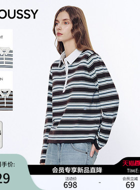 MOUSSY 2026春季新品复古学院风条纹撞色毛针织衫女010JS470-2001
