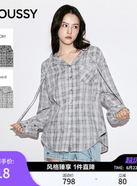 【明星同款】moussy2026春夏新品复古格纹连帽衬衫028JSA30-1019