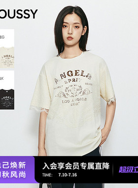 MOUSSY2026夏季新品慵懒复古风做旧字母印花短袖T恤028JSZ90-1045