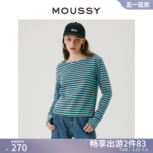 MOUSSY 简约大领口条纹打底长袖T恤女010FAW80-5580