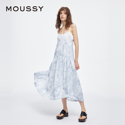 【U先试用】MOUSSY 2025夏季新品海岛度假风长款扎染吊带连衣裙