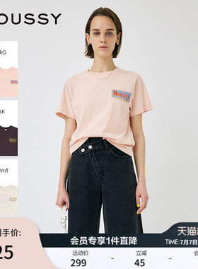MOUSSY 早春新品美式复古做旧LOGO宽松短袖T恤010IS290-4771