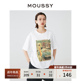 春季 T恤028HSA90 新品 复古海报印花休闲短袖 0671 美式 MOUSSY