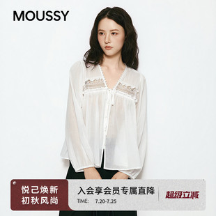 MOUSSY 2026夏季新品甜美风系带蕾丝拼接长袖衬衫女028JSA30-1056