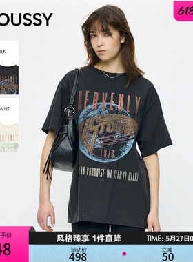 MOUSSY2026夏季新品街头复古风做旧印花短袖圆领T恤010JS290-5081