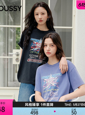 MOUSSY2026夏季新品美式复古风做旧印花短袖修身T恤010JS290-2491