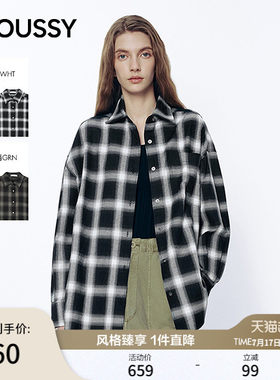 MOUSSY 2026春季新品韩系复古风格子宽松衬衫外套女028JSA30-1023