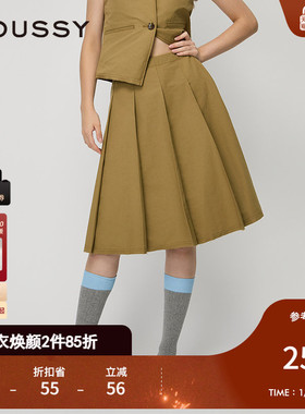 MOUSSY 秋季新品复古爷爷风智性百褶裙半身裙女010HAS31-1561