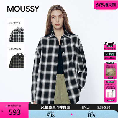 MOUSSY 2026春季新品韩系复古风格子宽松衬衫外套女028JSA30-1023