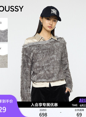 MOUSSY 2026春季新品温柔风毛绒软糯一字领毛针织衫010IA370-6281