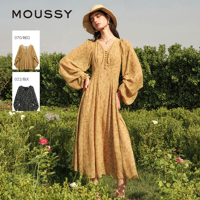 moussyv领后拉链碎花连衣裙
