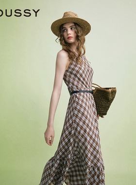 MOUSSY 夏季新品复古港风菱格纹无袖连衣裙女028ISA33-3961