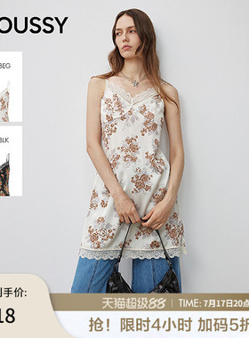MOUSSY 早春新品复古蕾丝边抽绳褶皱吊带连衣裙028IA233-3011