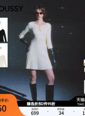 MOUSSY 2026春季新品优雅文艺风系带收腰百褶连衣裙010IA373-6371
