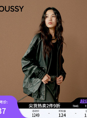 MOUSSY 春季新品街头风立领拉链皮衣夹克外套女028IAA30-1021