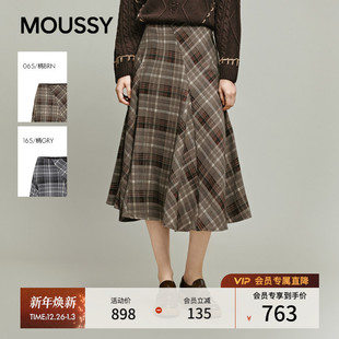 1681 复古文艺风不对称格纹A字半身裙028IAA31 MOUSSY2025冬季 新品