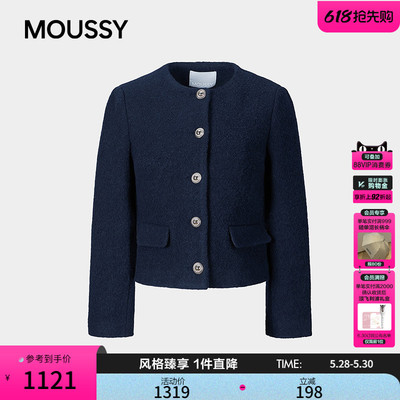 MOUSSY 2026春季新品优雅复古风圆领毛呢短外套女028JSB30-1037