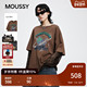 复古风做旧星球印花宽松T恤028IAA90 明星同款 MOUSSY秋新品 2991