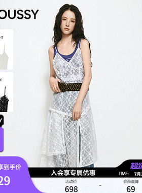 MOUSSY 2026夏季新品纯欲风蕾丝不规则吊带连衣裙女028JSZ33-1009