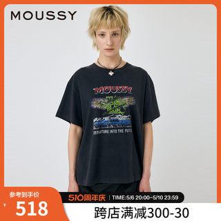 MOUSSY 2024夏季新品美式复古摇滚街头感短袖T恤女010HSQ90-2391