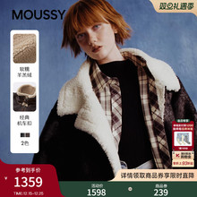 【明星同款】MOUSSY 2025冬季复古仿羊羔毛拼接皮衣028IAA30-1044