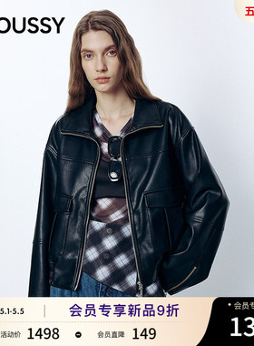 MOUSSY 2026春季新品街头潮酷风翻领廓形皮衣外套女028JSA30-1024
