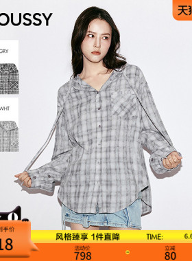 【明星同款】moussy2026春夏新品复古格纹连帽衬衫028JSA30-1019