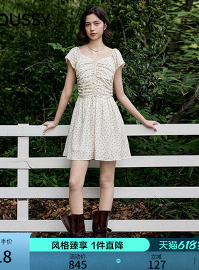 MOUSSY 2026夏季新品法式温柔风抽褶碎花收腰连衣裙028JSC33-1026