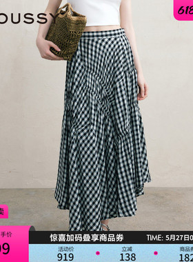 MOUSSY 春季文艺感不规则格纹半身裙女028JSX31-1066