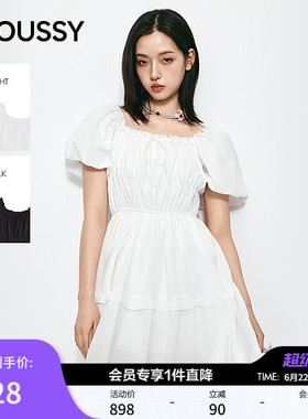 MOUSSY 2026夏季新品甜美风系带一字领泡泡袖连衣裙028JSA33-1012