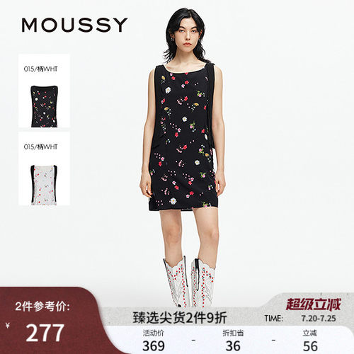 moussy 夏季新品法式度假风花卉无袖飘带连衣裙028ISA33-3531