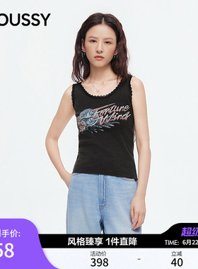 MOUSSY2026夏季新品甜辣复古Y2K印花蕾丝花边吊带衫010JS290-6811