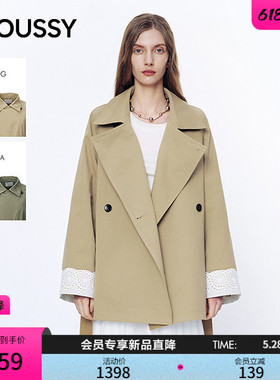 MOUSSY 2026春季新品复古通勤蕾丝拼接系带收腰风衣028JSA30-1016