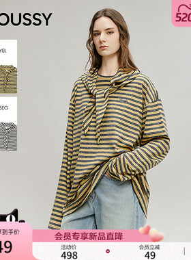 MOUSSY 2026春季新品复古慵懒风条纹撞色长袖T恤女028IAA80-1018