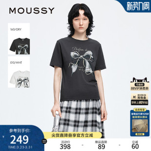 MOUSSY早春休闲风大蝴蝶结印花圆领短袖 0731 T恤028IAA90