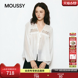 MOUSSY 2026夏季新品甜美风系带蕾丝拼接长袖衬衫女028JSA30-1056