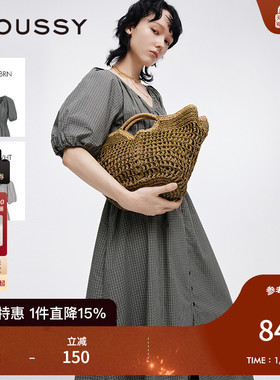 MOUSSY 秋季新品法式田园风V领格纹衬衫连衣裙028ISC33-1005