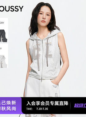 MOUSSY2026夏季新品美式街头复古风连帽无袖字母T恤028JSZ90-1076