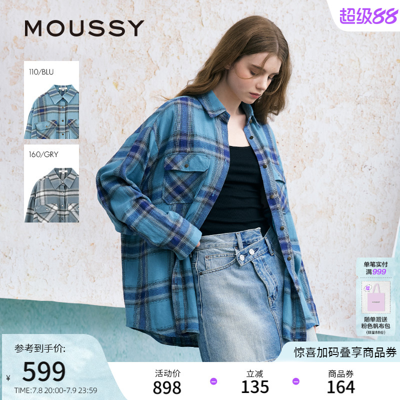 MOUSSY美式格纹LOGO印花衬衫