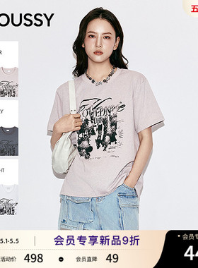 MOUSSY 2026春季新品废土风复古做旧印花圆领T恤女028JSA90-1016