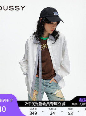 MOUSSY 春季新品智性通勤撞色条纹长袖衬衫女028ISX30-3001