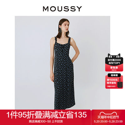 moussy度假风碎花吊带休闲连衣裙