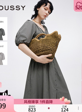 MOUSSY 春季新品法式田园风V领格纹衬衫连衣裙028ISC33-1005