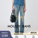 做脏破洞窄版 新品 直筒裤 牛仔裤 2191 MOUSSY 女010ISS11 春季