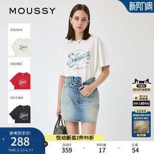 T恤010IS290 休闲风字母印花宽松圆领短袖 9391 新品 MOUSSY夏季