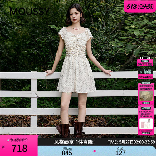 MOUSSY 2026夏季新品法式温柔风抽褶碎花收腰连衣裙028JSC33-1026