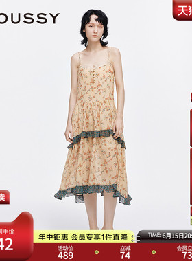 MOUSSY 夏季新品夏日来信荷叶边碎花吊带连衣裙028ISA33-1001